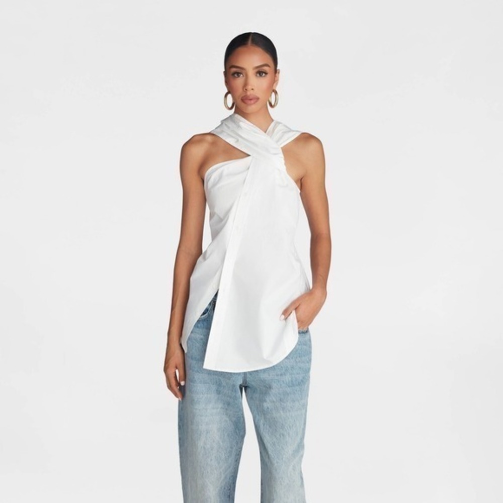 KBB by KAHLANA x Target L Large The Twist Neck Shirt White, Sleeveless Top, New!